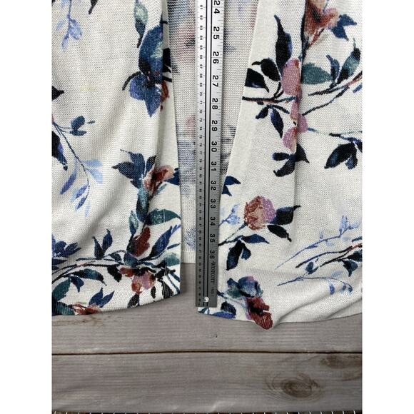 J Jill Cardigan Womens XLP Linen Blend White Floral Boho Tunic Open Knit Relaxed - Picture 5 of 12